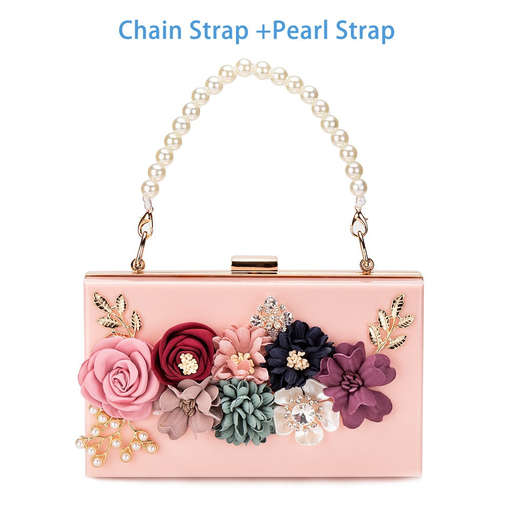 Transparent Flower Acrylic Square Chain Clutch Bag