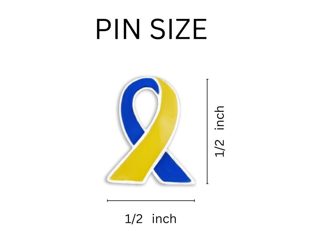 10/25/50/100 Blue & Yellow Ribbon Lapel Pins