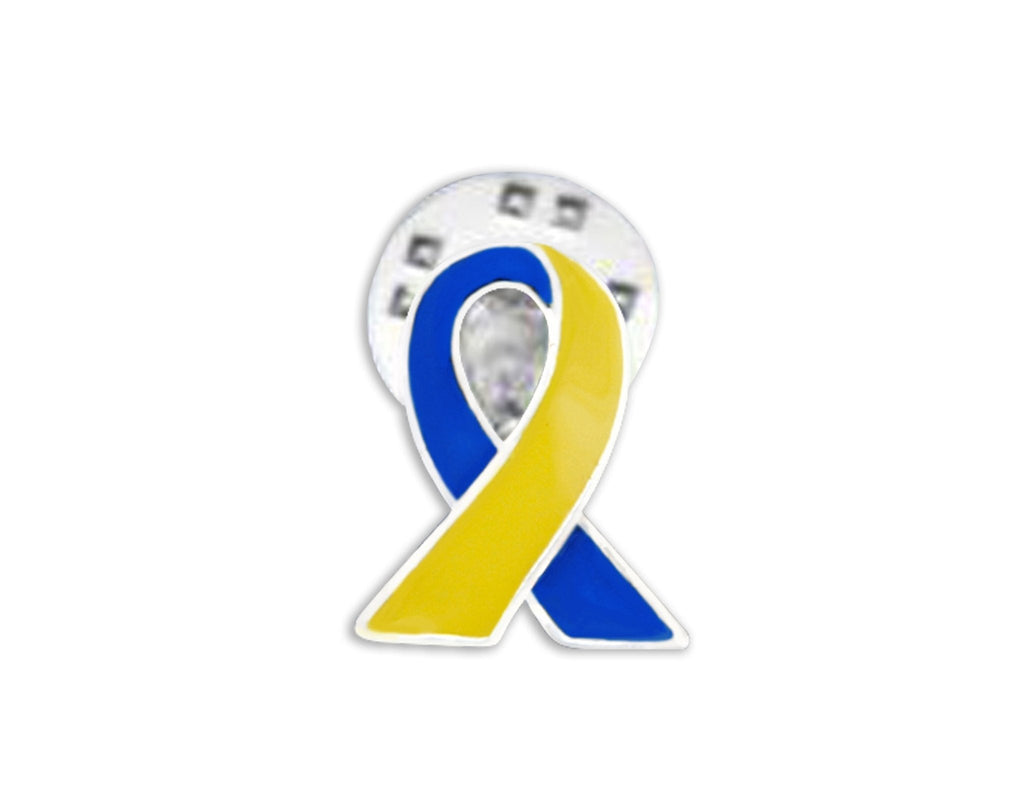 10/25/50/100 Blue & Yellow Ribbon Lapel Pins