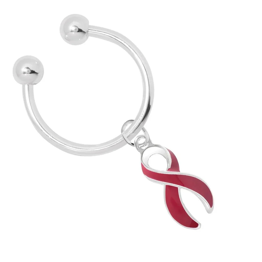 Burgundy Ribbon Awareness Horseshoe Key Chain
