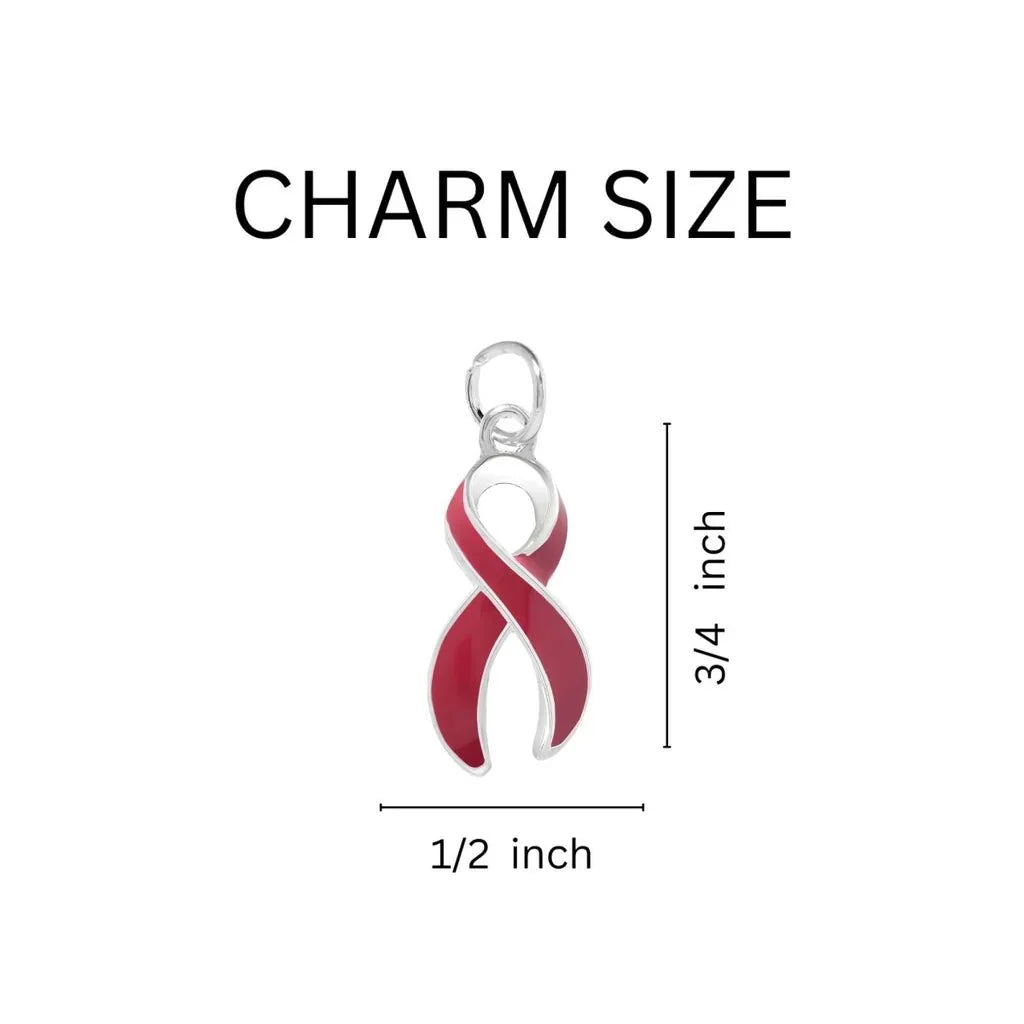 Burgundy Ribbon Partial Beaded Charm Bracelets