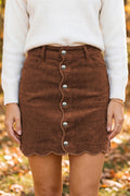 Coffee Corduroy Mini Pockets Sheath Silhouette Skirt