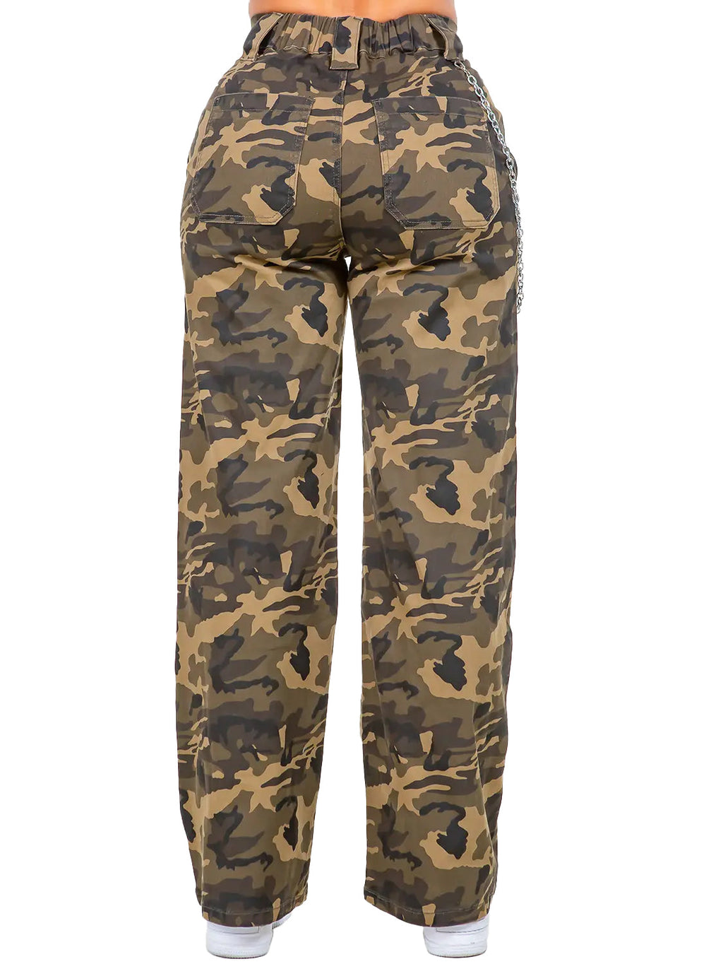 High Waist Camo Wide Leg Pants w/ Removable Chain
