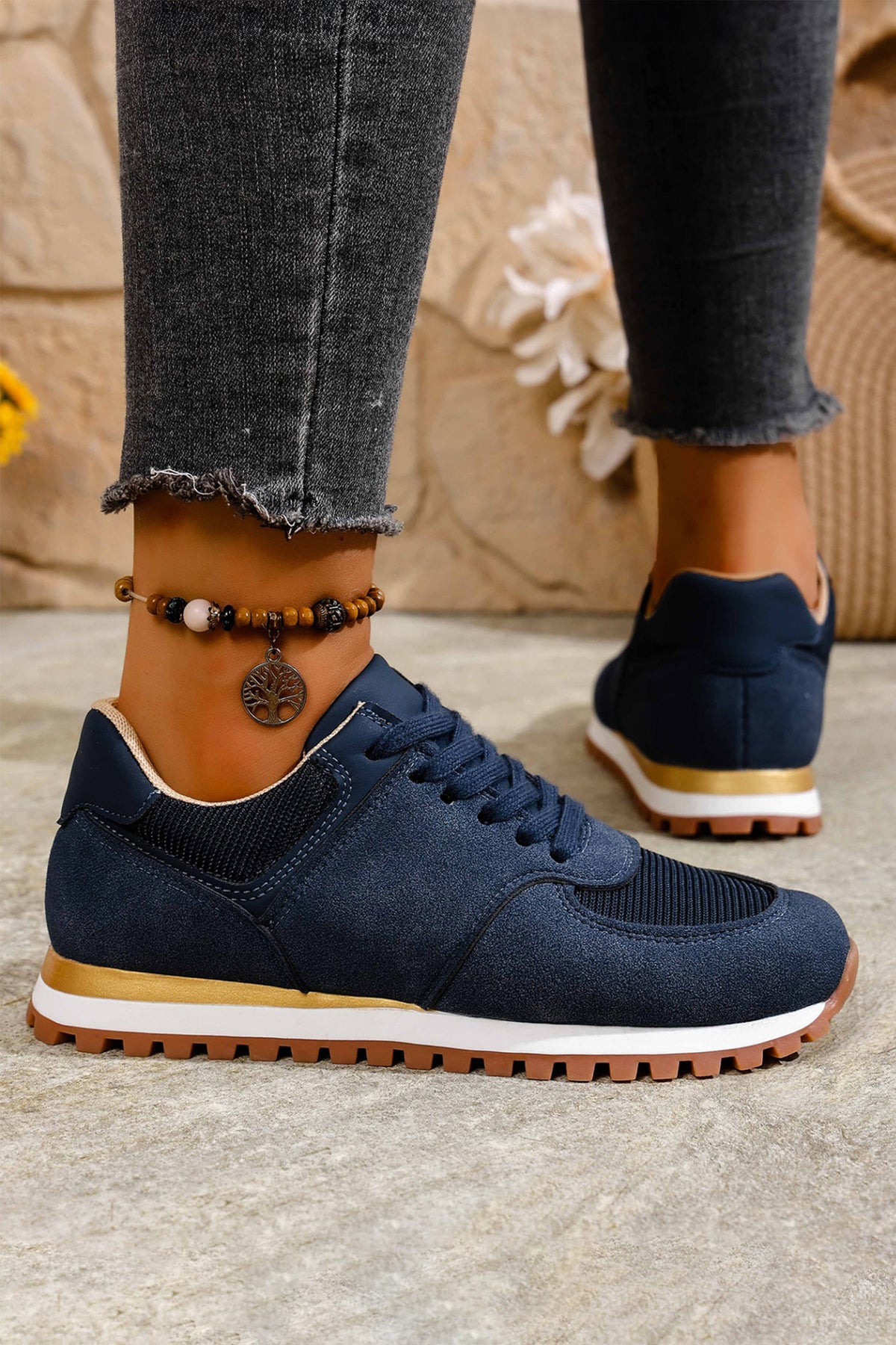 Faux Suede Mixed Patchwork Retro Jogger Sneakers