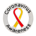 5/10/25/100 Bulk Circle Coronavirus Disease (COVID-19) Red & Yellow Ribbon Pins