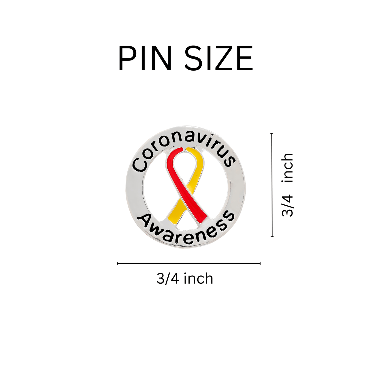 5/10/25/100 Bulk Circle Coronavirus Disease (COVID-19) Red & Yellow Ribbon Pins