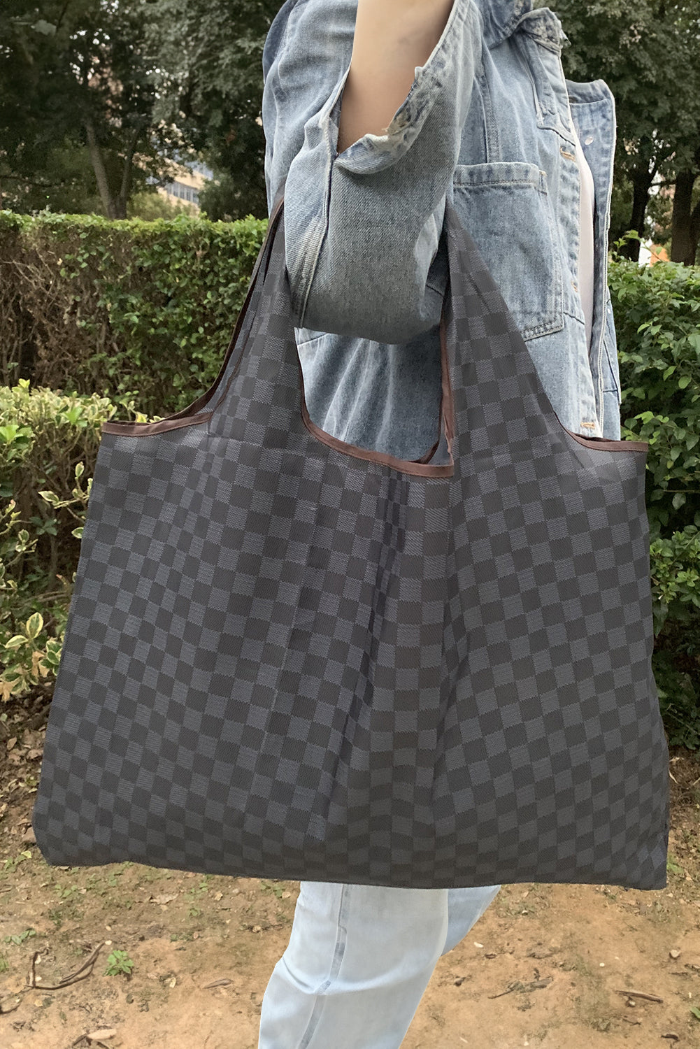 Trendy Checkered Pattern Large Portable Tote Bag
