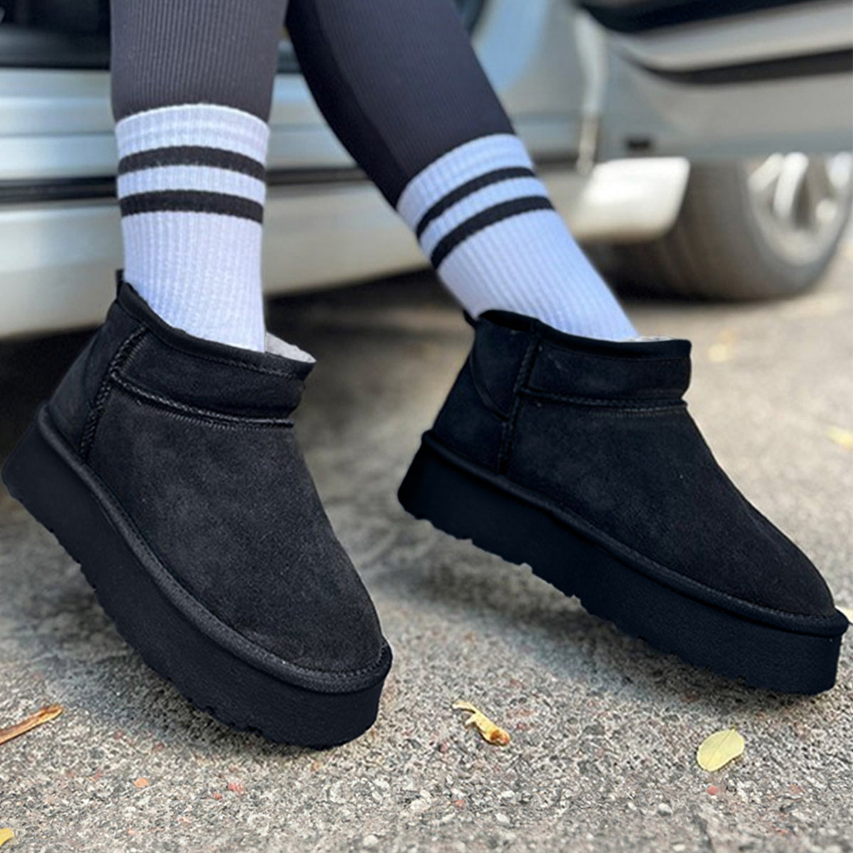 Faux Fur Lined Suede Ankle Snow Boots