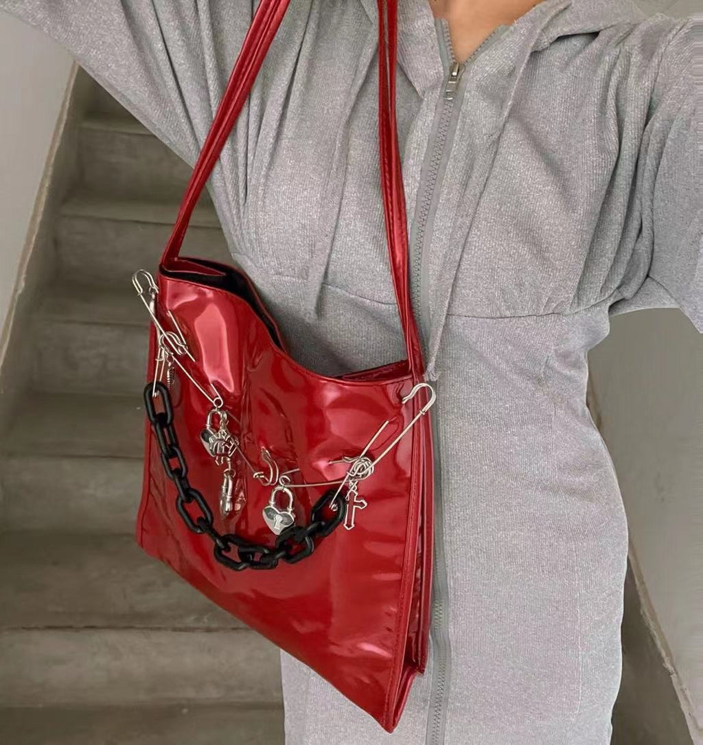 Y2K Red Patent Leather Shoulder Bag