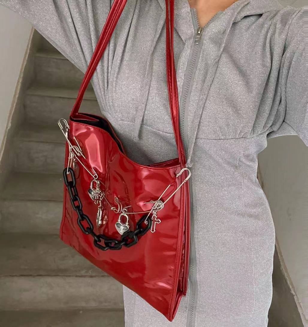 Y2K Red Patent Leather Shoulder Bag