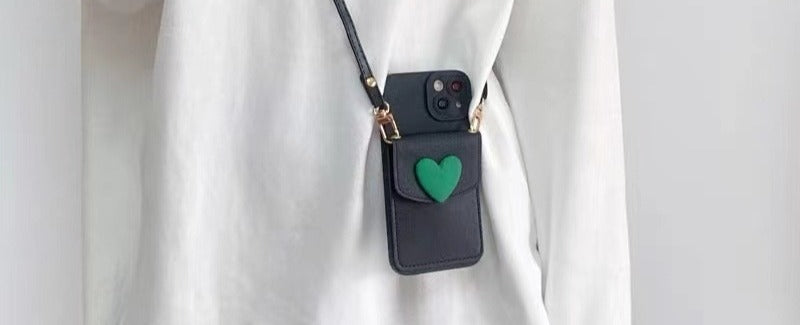 Leather Phone Case with Brown Heart Card Holder