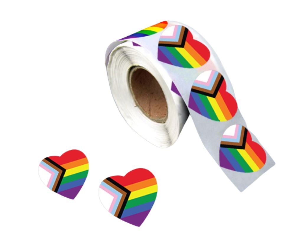 250 Daniel Quasar Flag Heart Stickers (250 per Roll)