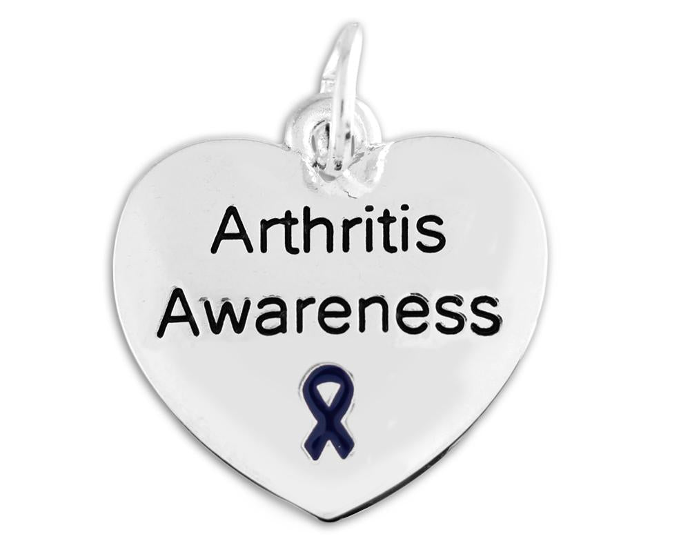 5/10/25/100 Bulk Dark Blue Ribbon Arthritis Awareness Heart Charms