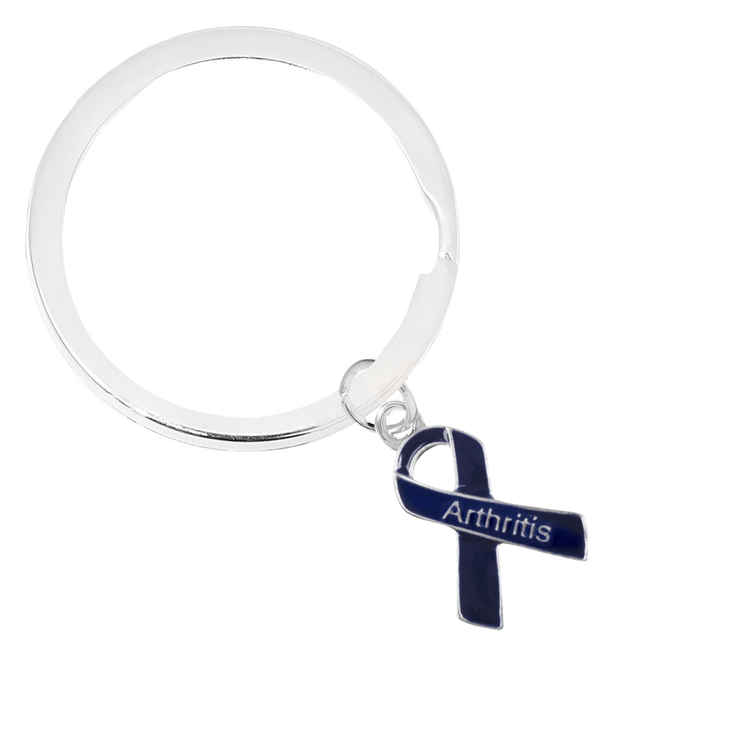 5/10/25/100 Bulk Dark Blue Ribbon Arthritis Awareness Split Style Keychains