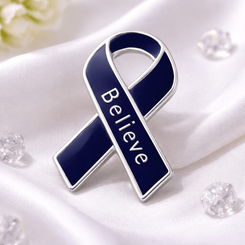 5/25/100 Bulk Dark Blue Ribbon Believe Pins