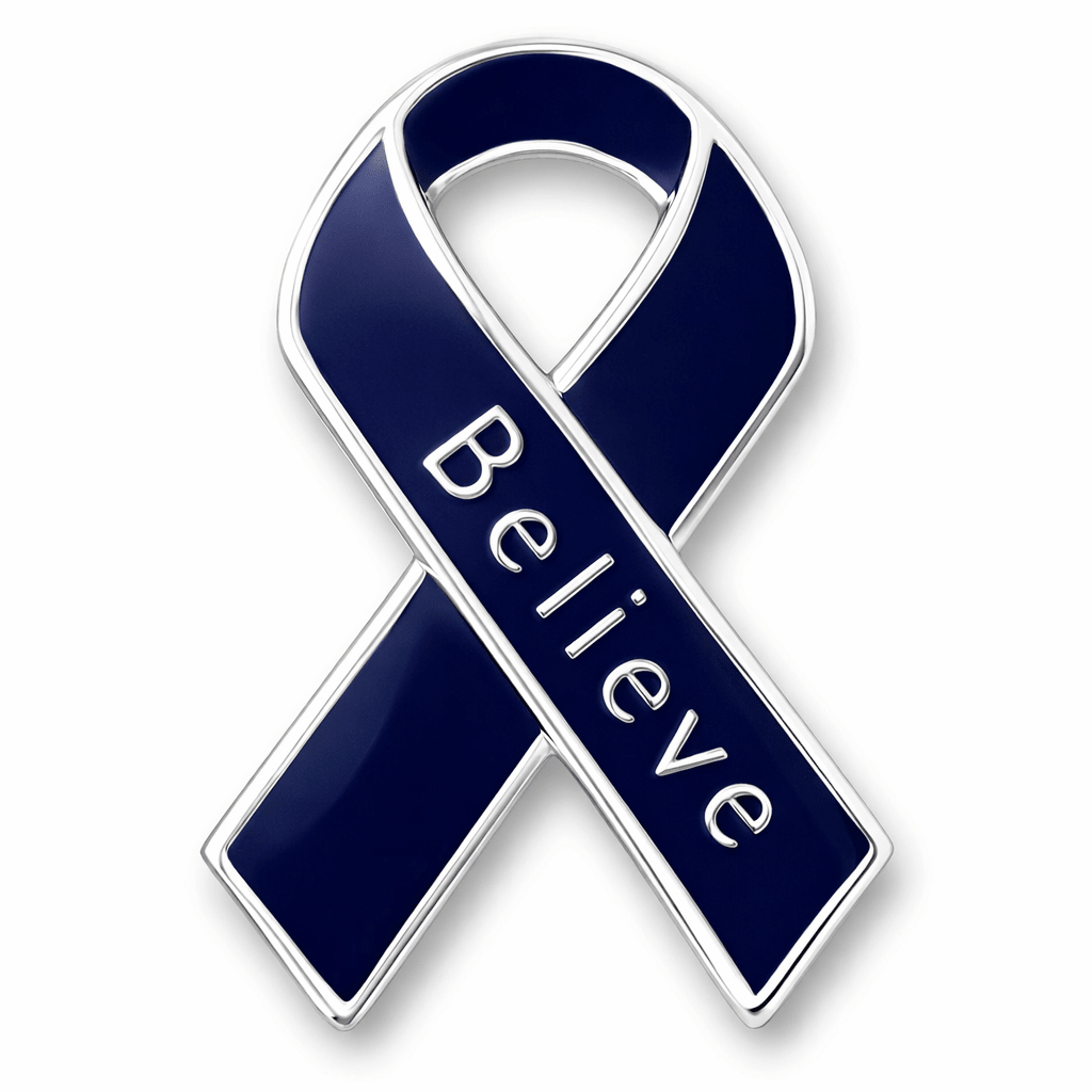 5/25/100 Bulk Dark Blue Ribbon Believe Pins