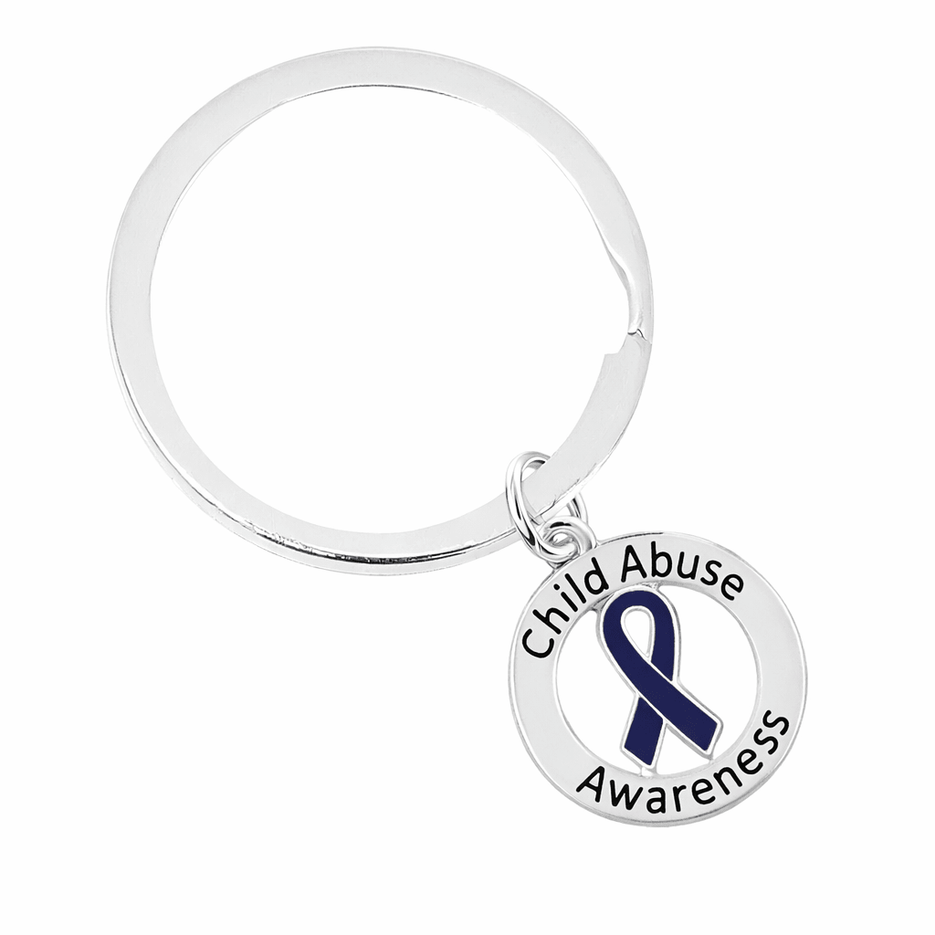 5/10/25/100 Bulk Dark Blue Ribbon Child Abuse Awareness Split Style Keychains