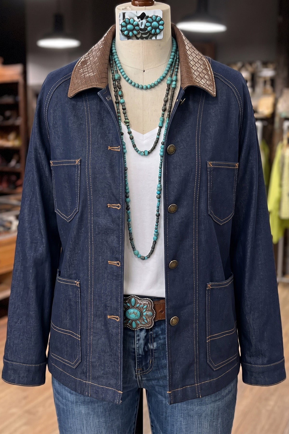 Navy Blue Contrast Collar Denim Jacket