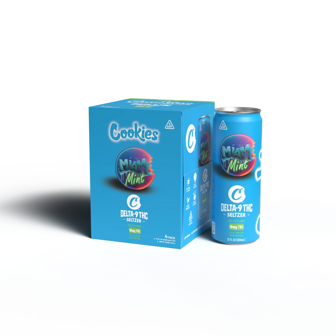 Cookies - Delta 9/THC Seltzer Can 10mg - Miami Mint - 4 Pack