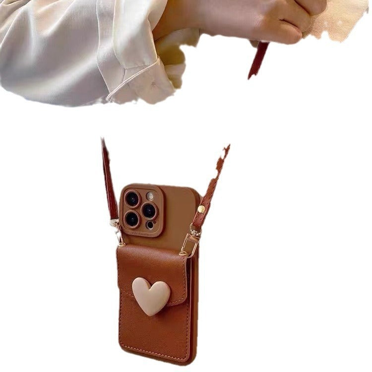 Leather Phone Case with Brown Heart Card Holder
