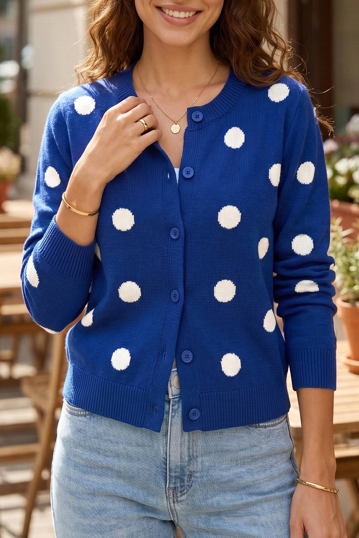Casual Polka Dot Sweater Cardigan