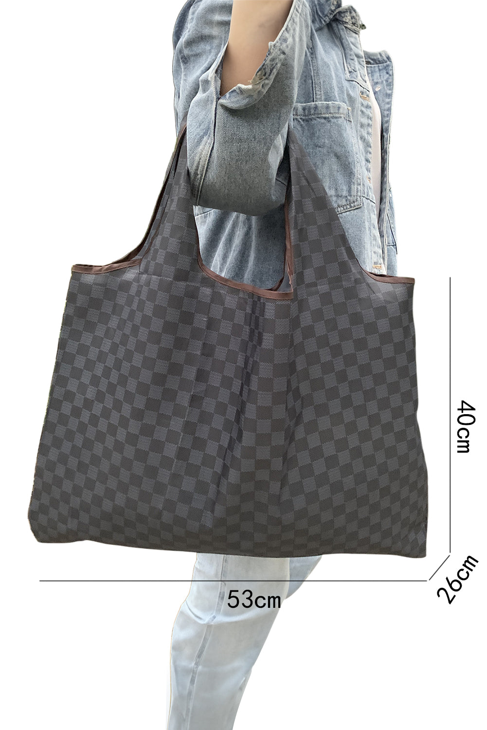 Trendy Checkered Pattern Large Portable Tote Bag