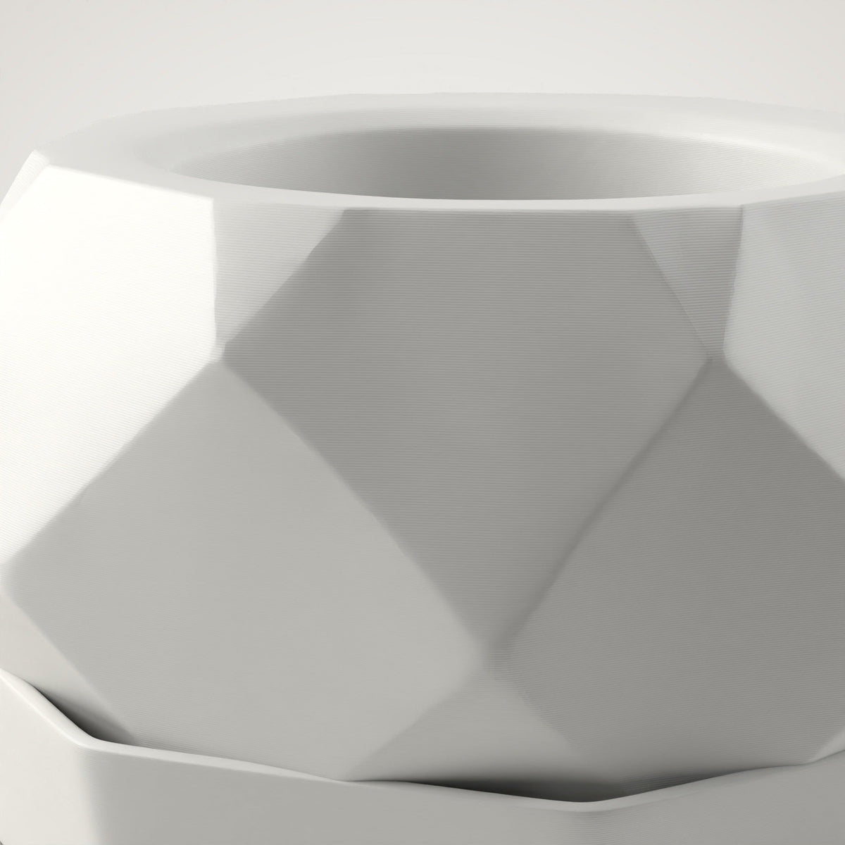 Faceted Planter + Drip Tray — 3D Printed Planter, White