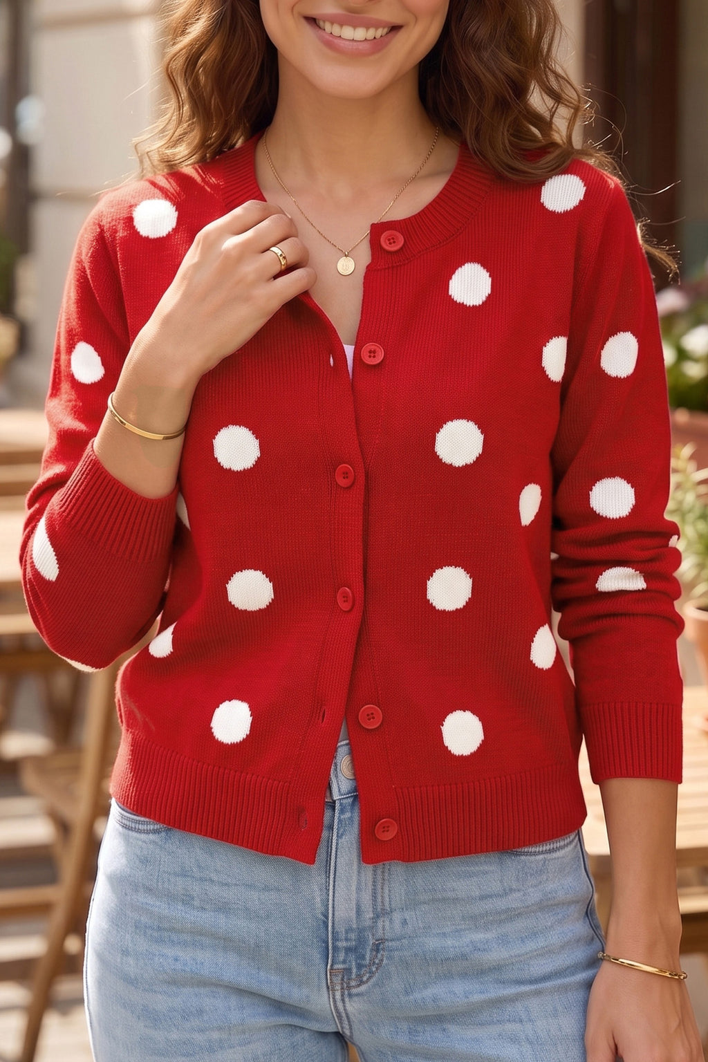 Casual Polka Dot Sweater Cardigan