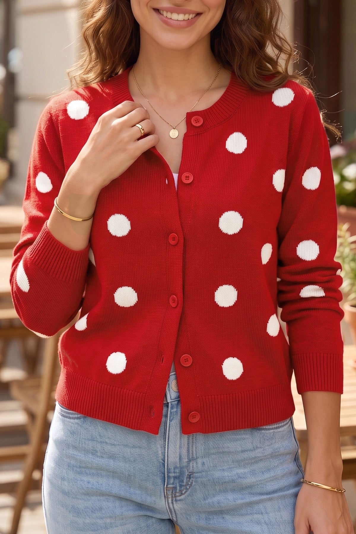 Casual Polka Dot Sweater Cardigan