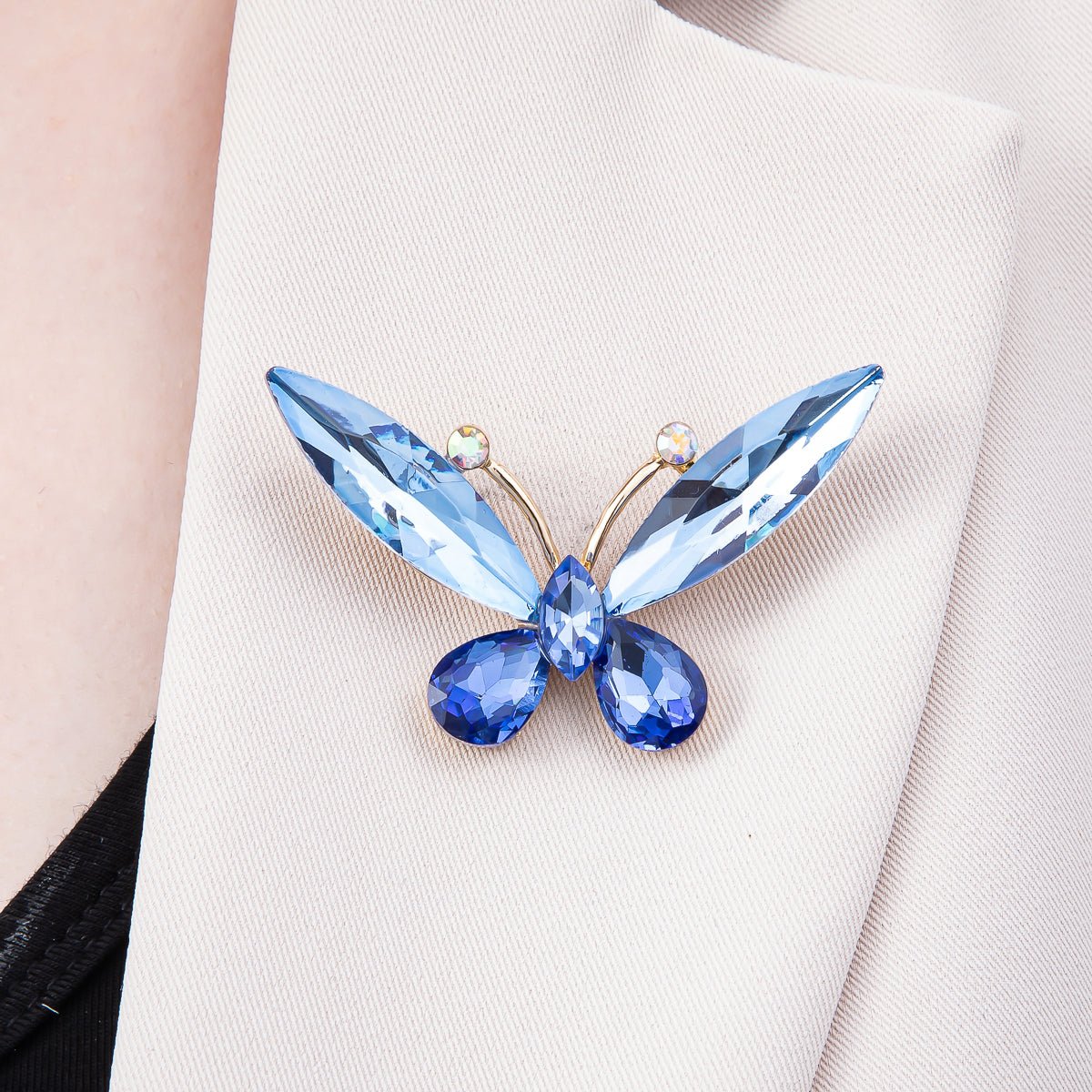 Gold 35mm Green, Blue Rhinestone Butterfly Insect Pin Brooch | BH-131 BH-132