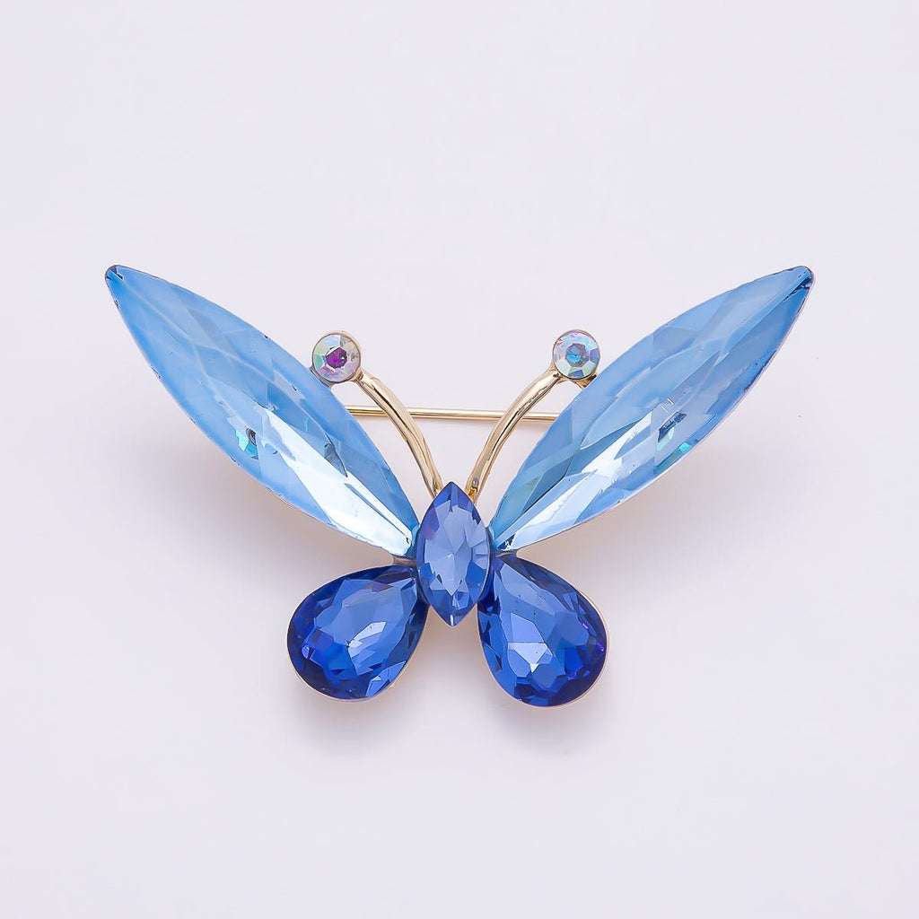 Gold 35mm Green, Blue Rhinestone Butterfly Insect Pin Brooch | BH-131 BH-132
