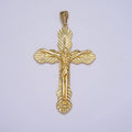 Gold 70mm Crucifix Leaf Textured Fleur Passion Cross Religious Pendant | AA084