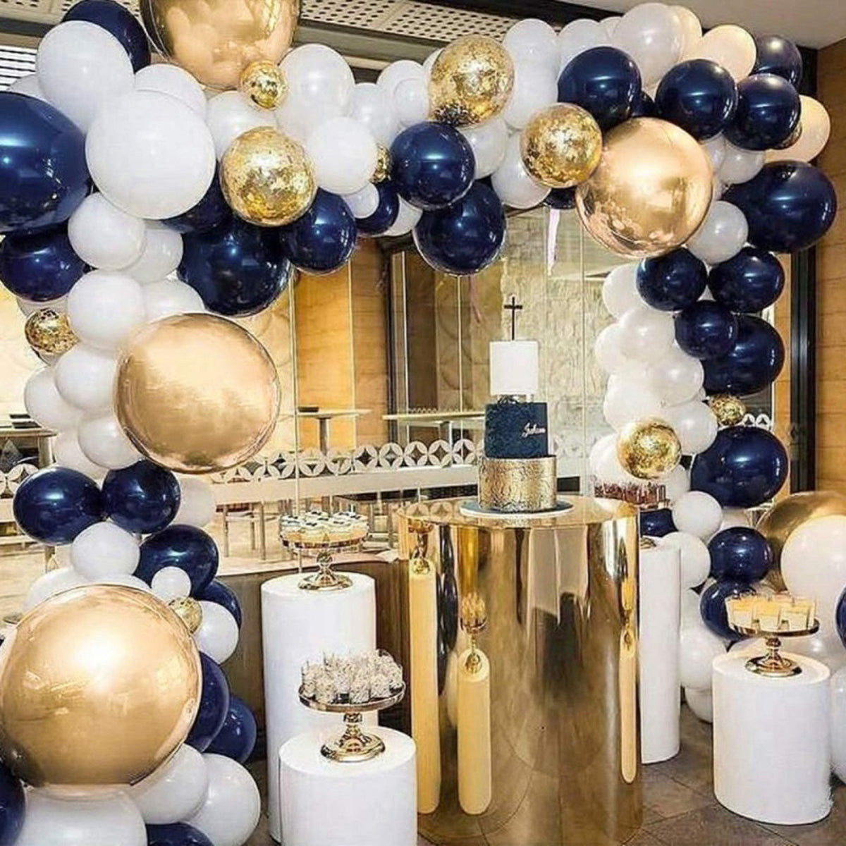Navy, White & Gold Balloon Garland Kit – Graduation Decor