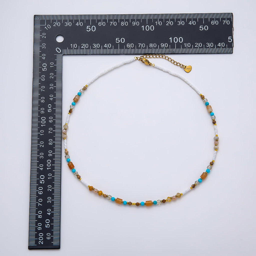 Handmade Stainless Steel 2mm Earth Tone Turquoise Citrine Gemstone Chain 15.5 Inch Necklace | WA-04648