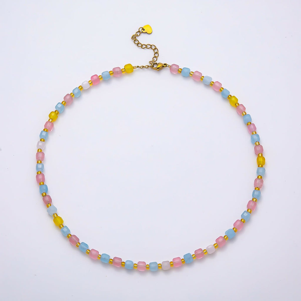 Handmade Stainless Steel 3mm Square Gemstone Chain 16 Inch Necklace | WA-04657 ~ WA-04663