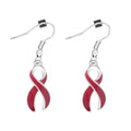 Hanging Burgundy Ribbon Awareness Earrings
