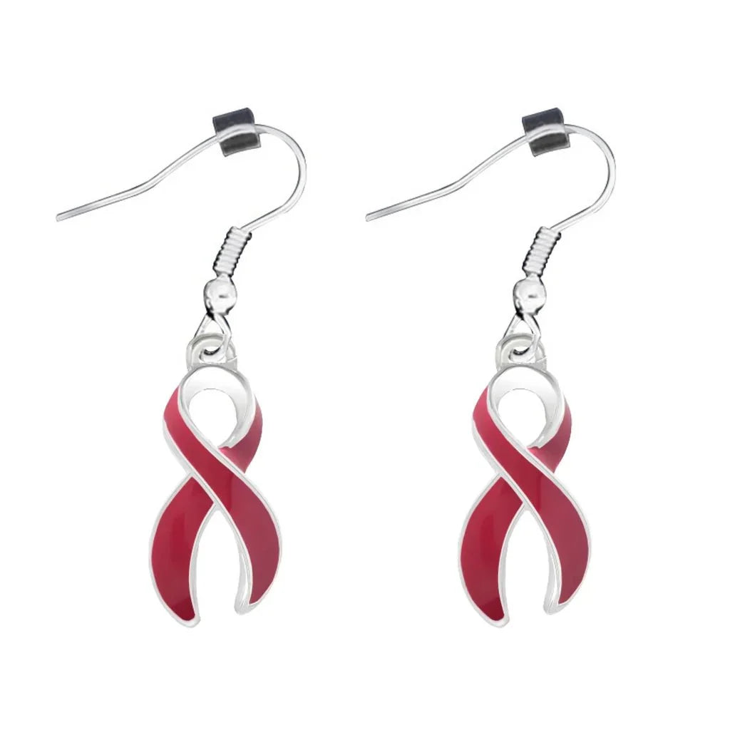 Hanging Burgundy Ribbon Awareness Earrings