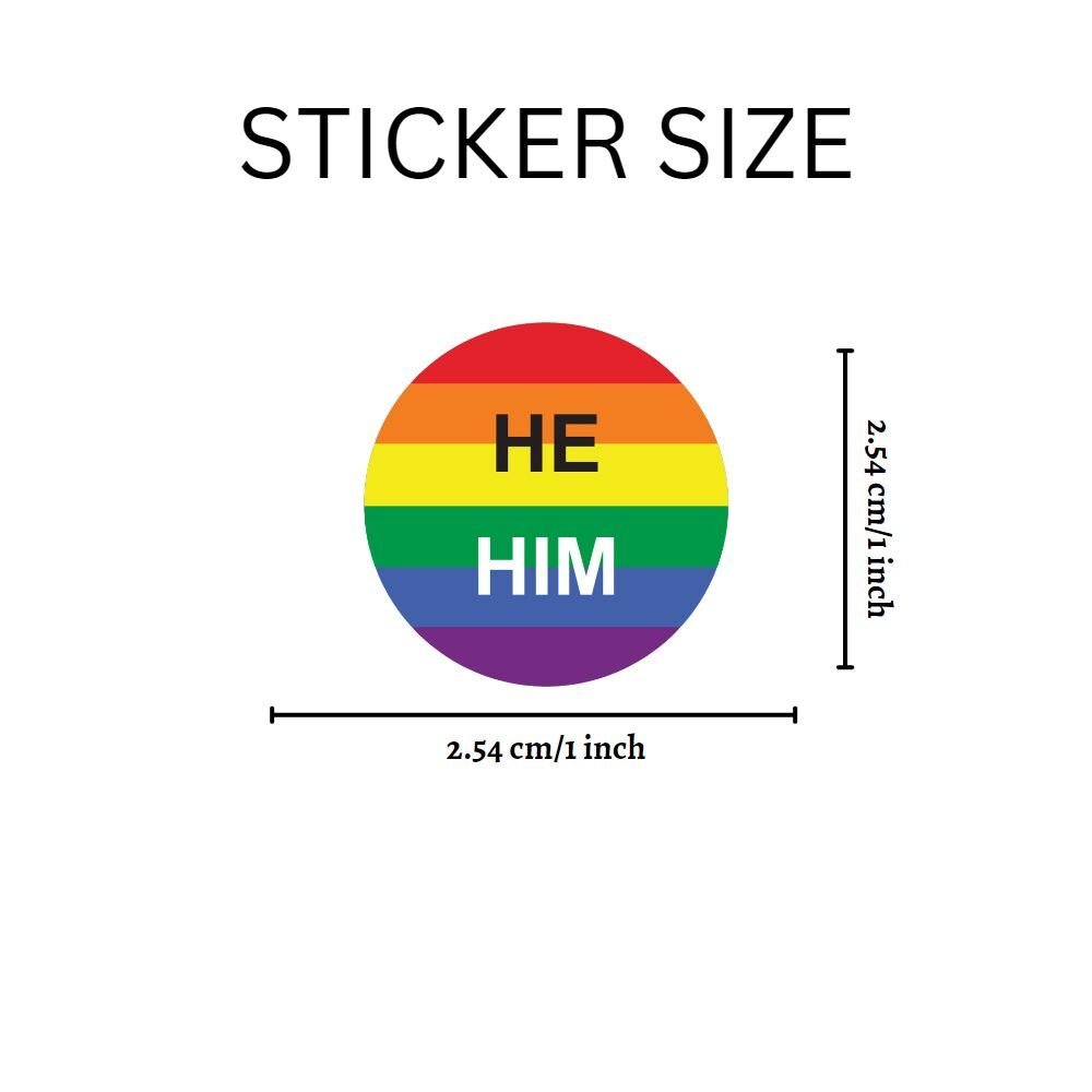 250 He Him Pronoun Rainbow Flag Stickers (250 Per Roll)
