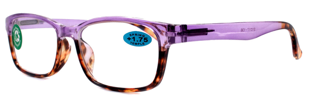 Desiree, (Premium) Reading Glasses High End Reader +1.25..+3 Magnifying Square Style (Purple Tortoise Brown) Optical Frame NY Fifth Avenue
