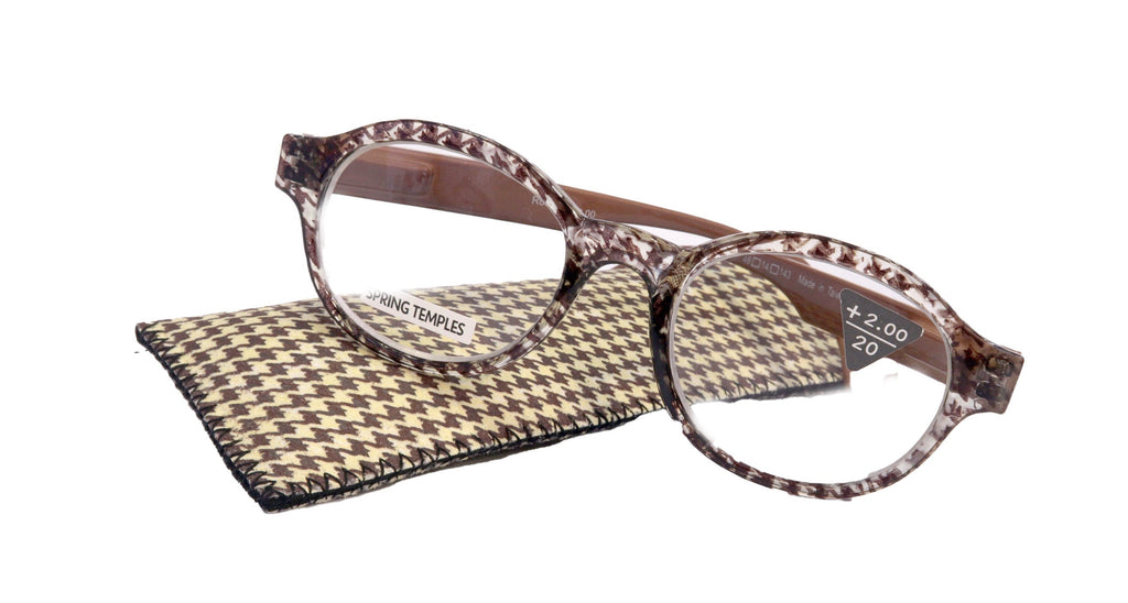 The Alchemist, (Premium) Reading Glasses, High End Readers, Magnifying Eyeglasses, (Brown Translucent) (Round) (Houndstooth) NY Fifth Avenue