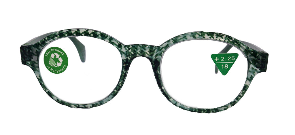 The Alchemist, (Premium) Reading Glasses, High End Readers, Magnifying Eyeglasses, (Green Translucent) (Round) (Houndstooth) NY Fifth Avenue