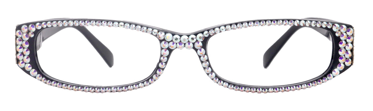 Elise, Bling Reading Glasses For Women W (AB)Genuine European Crystals rectangular (Black) +1.25 ..+3, Full Top  NY Fifth Avenue.