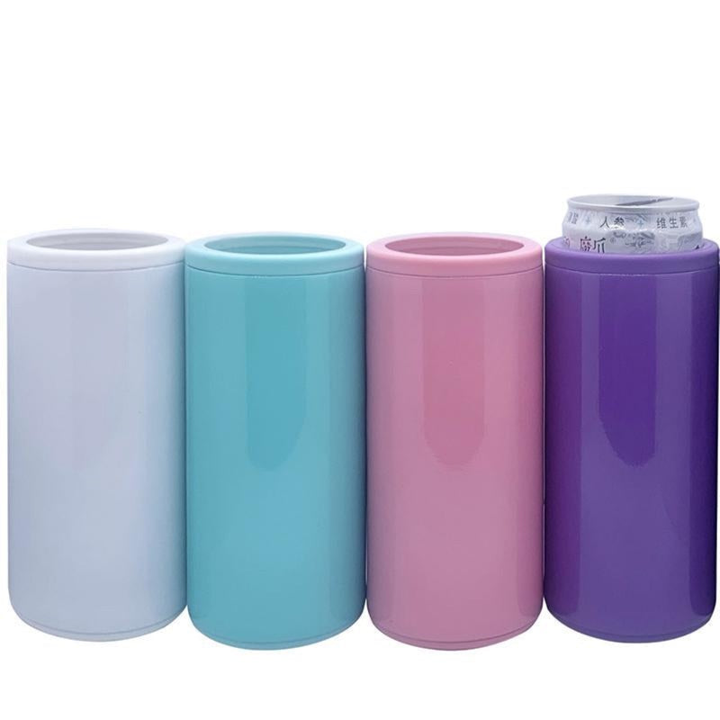 12oz Blank Sublimation Can holder Cooler With screw on Lid Straight Tumblers Stainless Double Insulated