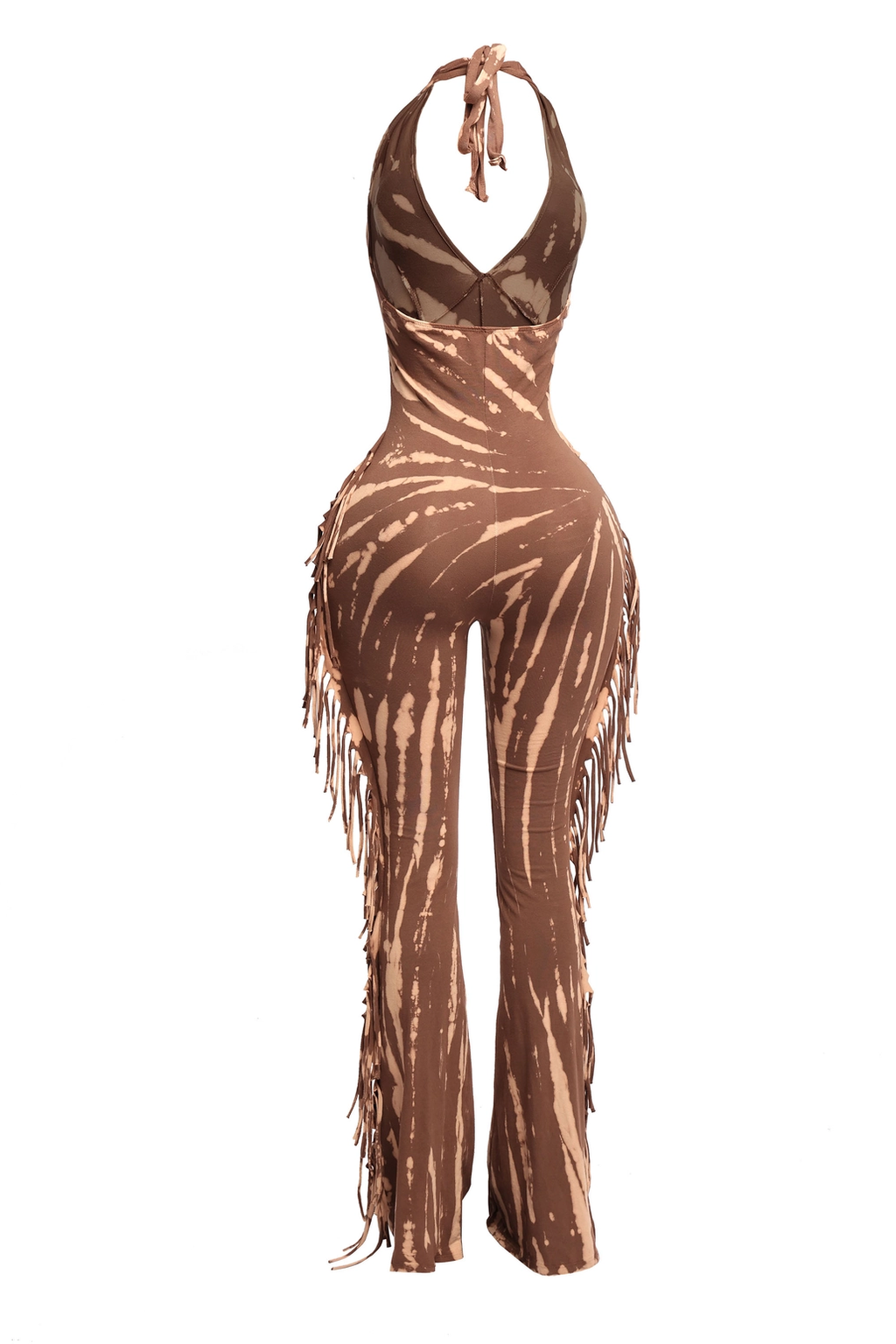 Tie Dye Fringed Halter Jumpsuit