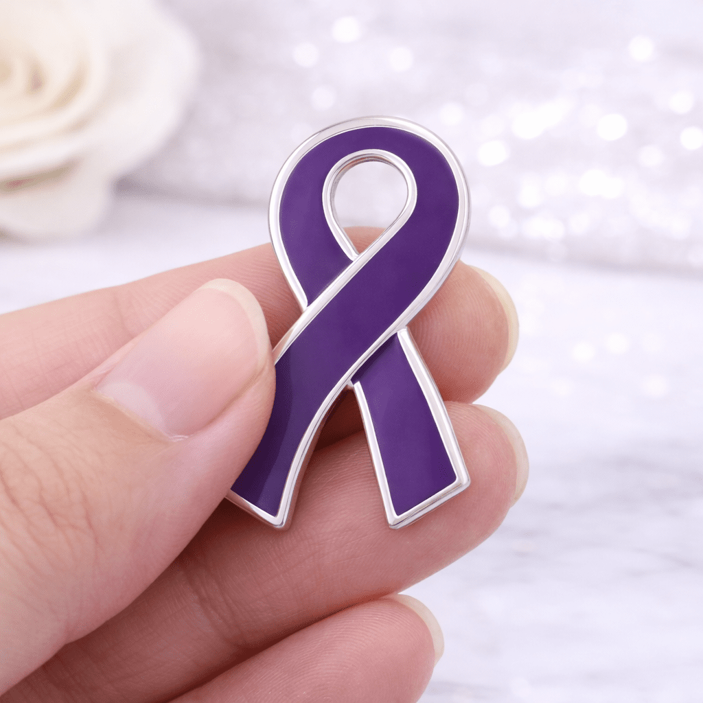 1/10/25/100 Bulk Large Flat Purple Ribbon Pins