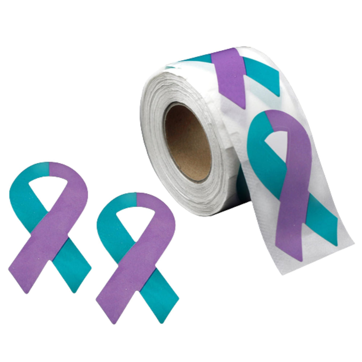 250 Large Teal & Purple Ribbon Stickers (250 per Roll)