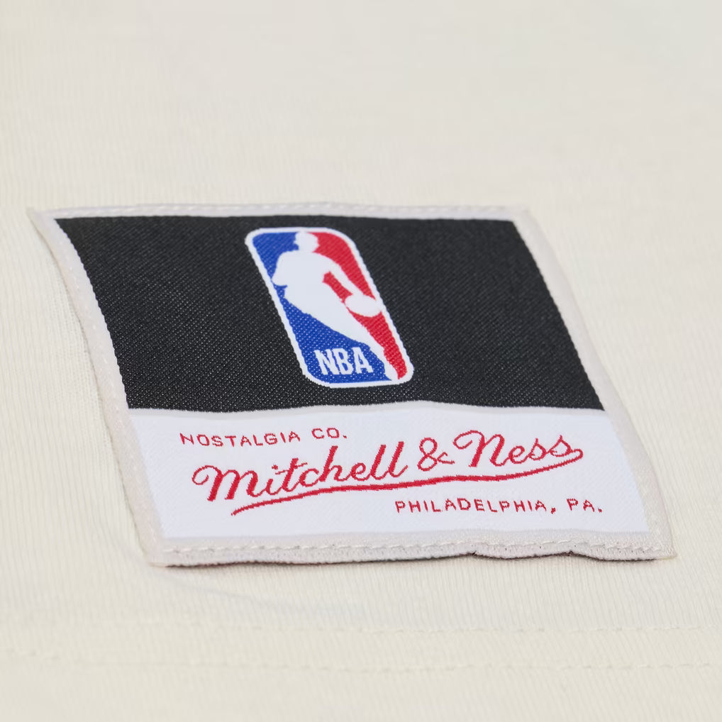Men's Mitchell & Ness Cream Golden State Warriors Hardwood Classics Chainstitch Premium T-Shirt