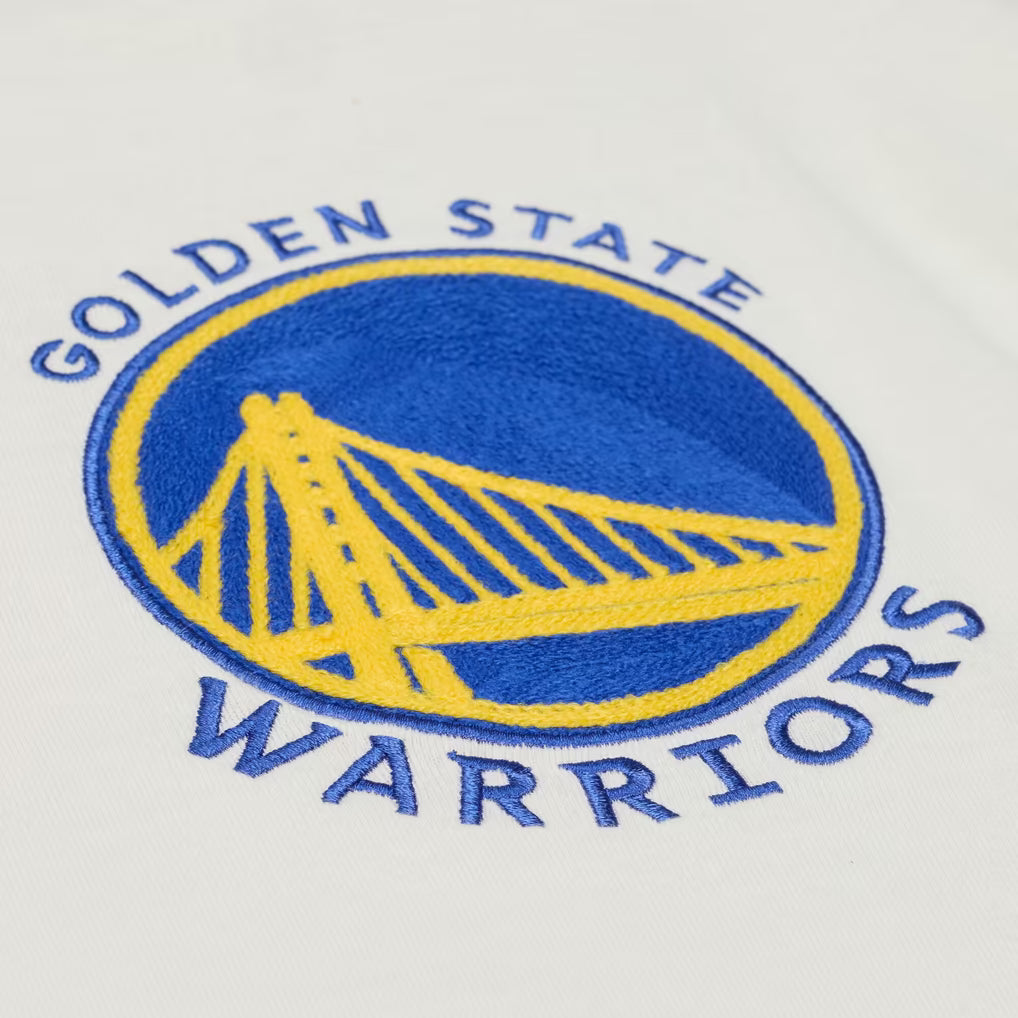 Men's Mitchell & Ness Cream Golden State Warriors Hardwood Classics Chainstitch Premium T-Shirt