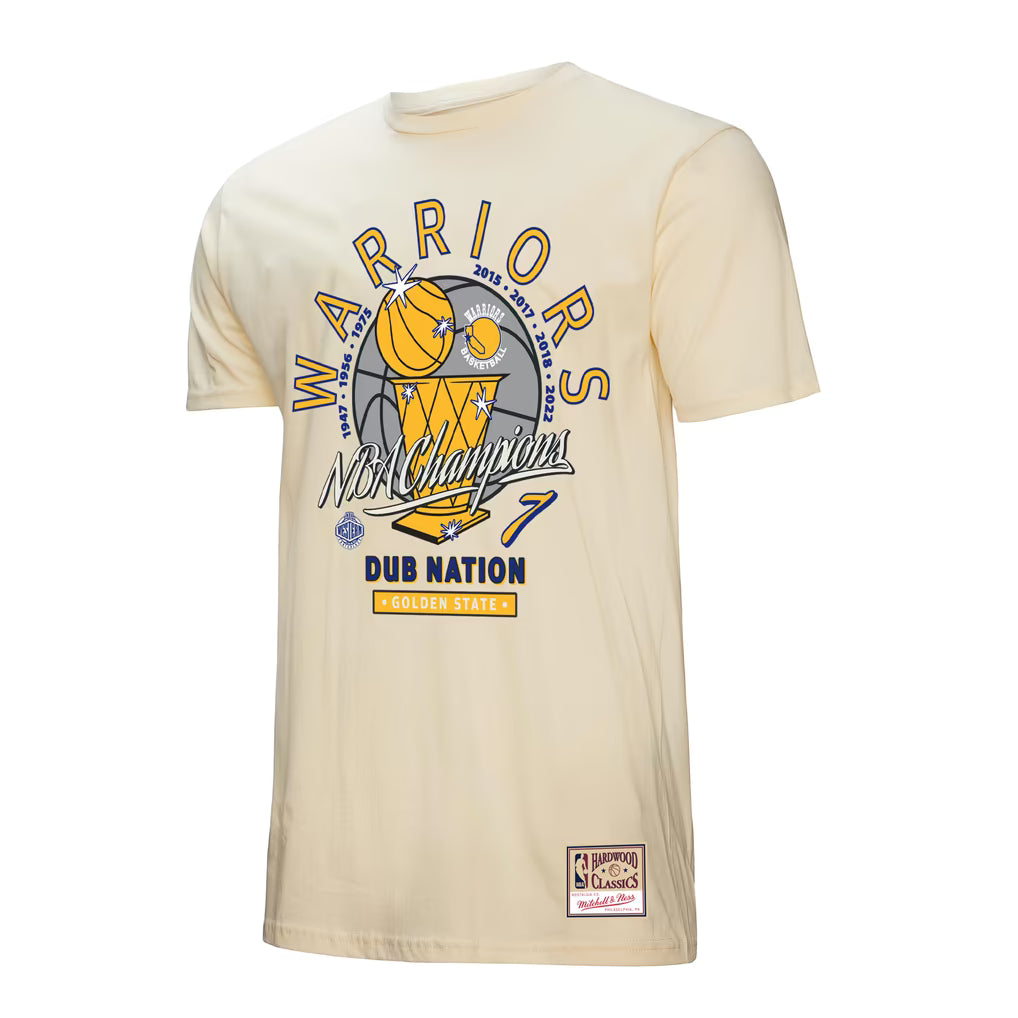 Men's Mitchell & Ness Cream Golden State Warriors Hardwood Classics Champions Vintage T-Shirt