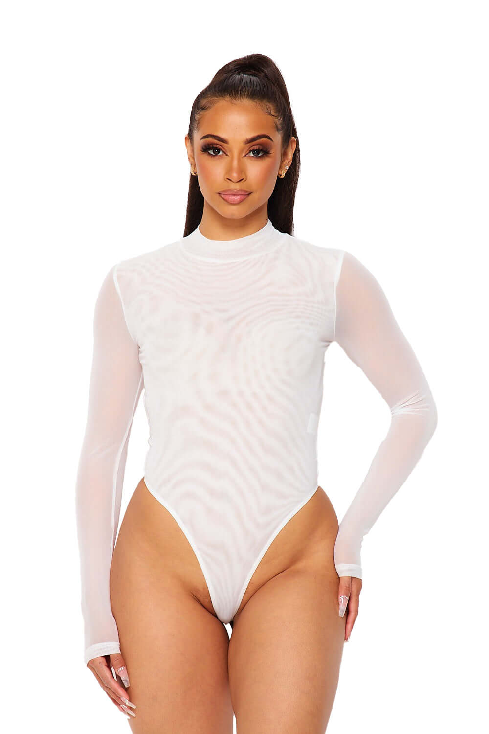 Mesh Nylon Long Sleeve Bodysuit